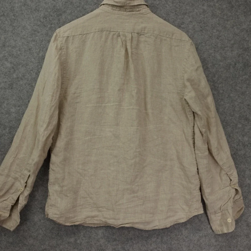 Banana Republic Mens European Linen Shirt S Oatmeal Neutral Standard Fit Summer